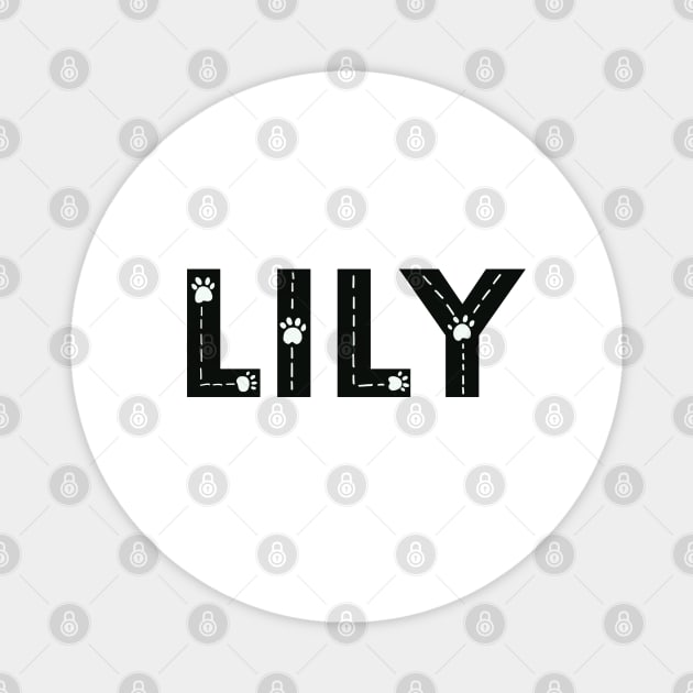 Lily cat name made of hand drawn paw prints Magnet by GULSENGUNEL
